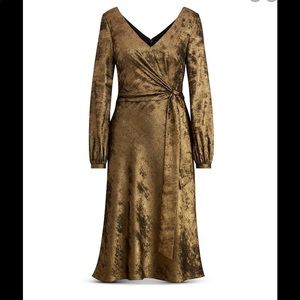 RALPH LAUREN sz 4 Faux-Wrap Sateen Dress In Gold WORN ONCE